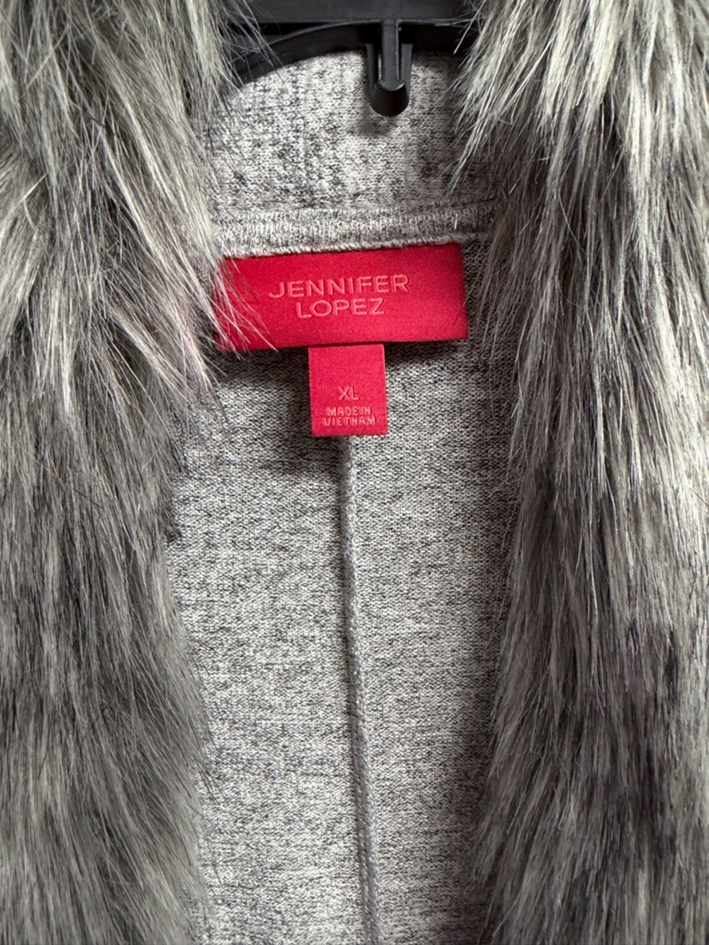 Jennifer Lopez Gray Open-Front Cardigan with Faux Fur Trim - Picture 2 of 3